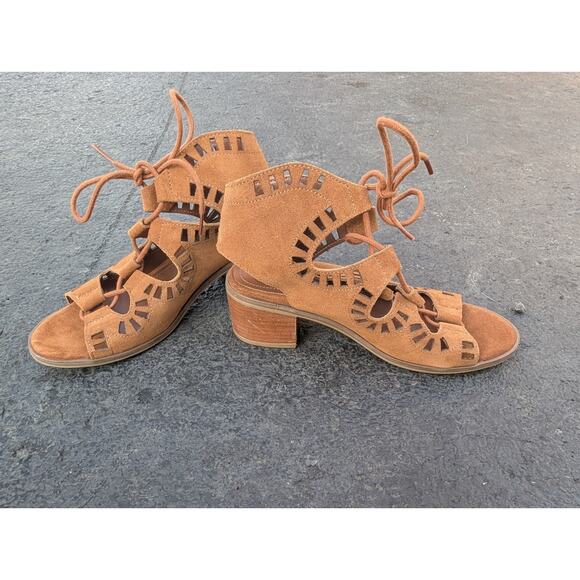 Steve Madden Morocco Leather Gladiator Low Block Heel Lace Up Cut Out Sandals 7 - Picture 5 of 7